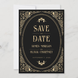 Modern Art Deco Black en Gold Wedding Save The Date