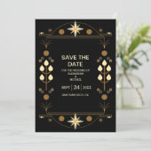 Modern Art Deco Black en Gold Wedding Save The Date (Staand voorkant)