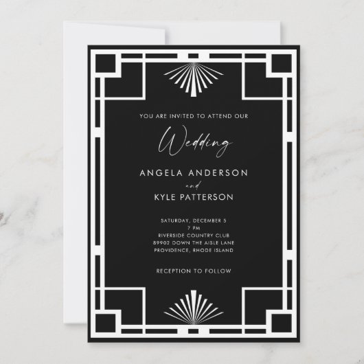Modern Art Deco Black en White Wedding Kaart (Voorkant)