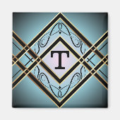 Modern Art Deco Blauw Elegant Monogram Magneet (Voorkant)