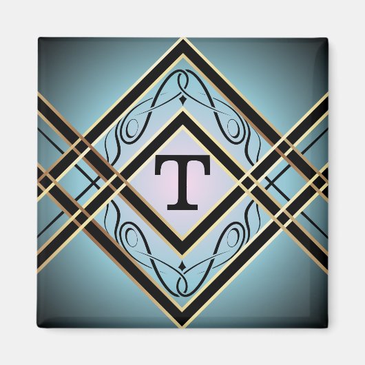 Modern Art Deco Blauw Elegant Monogram Magneet (Voorkant)