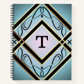 Modern Art Deco Blauw Elegant Monogram Notitieboek (Voorkant)