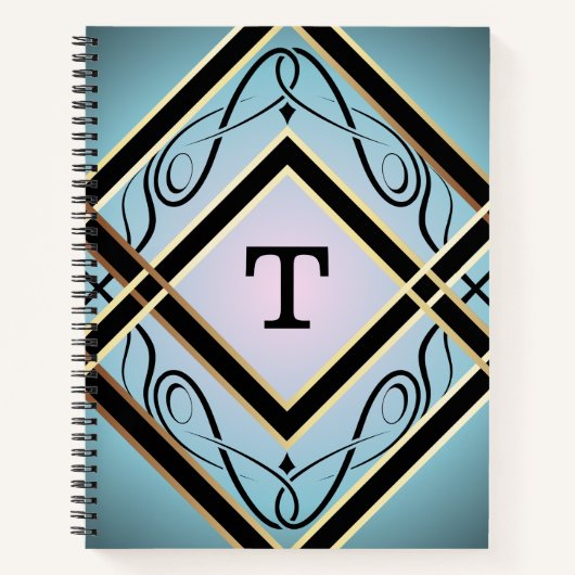 Modern Art Deco Blauw Elegant Monogram Notitieboek (Voorkant)