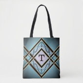 Modern Art Deco Blauw Elegant Monogram Tote Bag (Voorkant)