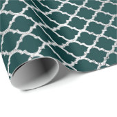 Modern Art Deco Blauwgroen Zilver Quatrefoil VIP Cadeaupapier (Rol Hoek)