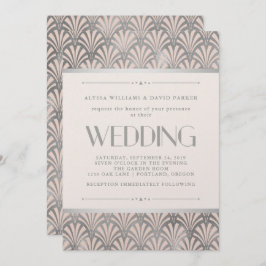 Modern Art Deco | Blush and Faux Silver Wedding Kaart