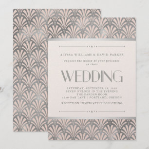 Modern Art Deco   Blush and Faux Silver Wedding Kaart