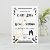 Modern Art Deco Cordial Wedding Uitnodiging (Staand voorkant)