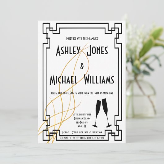 Modern Art Deco Cordial Wedding Uitnodiging (Staand voorkant)