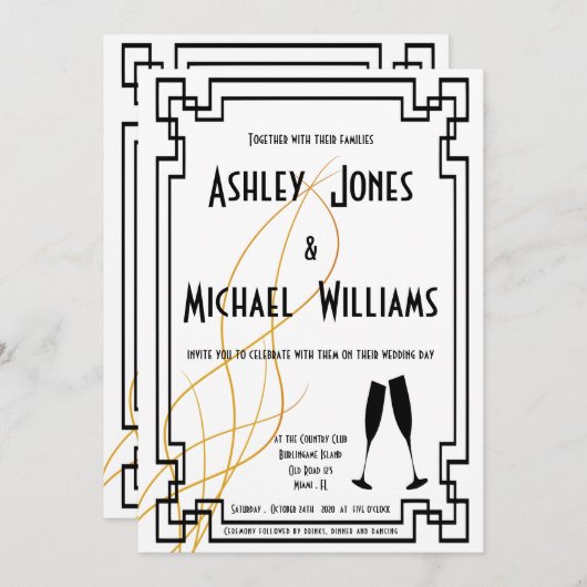 Modern Art Deco Cordial Wedding Uitnodiging (Voorkant / Achterkant)