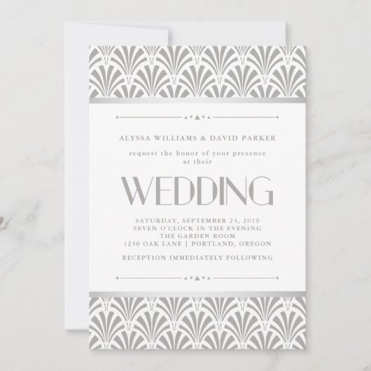 Modern Art Deco | Elegant grijs en withuwelijk Kaart (Voorkant)