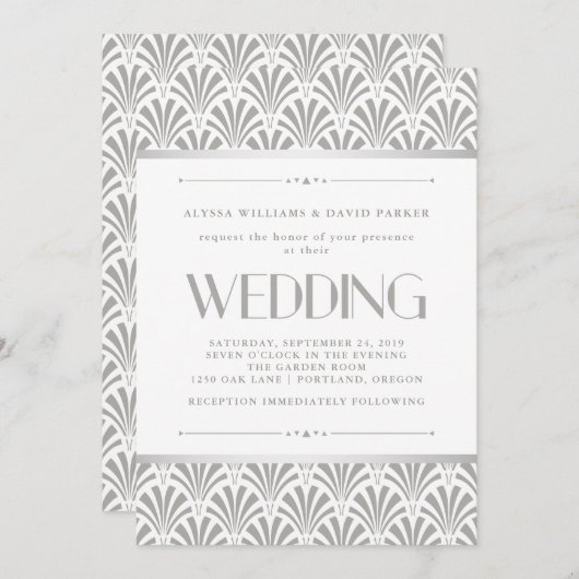 Modern Art Deco | Elegant grijs en withuwelijk Kaart (Voorkant / Achterkant)