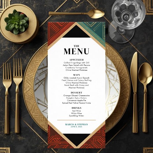 Modern Art Deco Geometric Diamond Frame Wedding  Menu