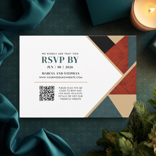 Modern Art Deco Geometric Wedding  RSVP Kaartje