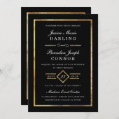 Modern Art Deco Gold & Black Wedding Invitation Kaart (Voorkant / Achterkant)