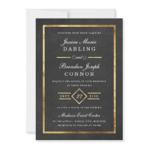 Modern Art Deco Gold & Black Wedding Invitation