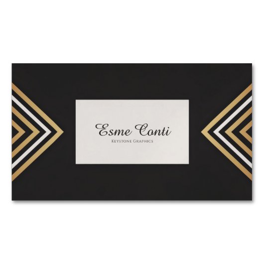 Modern Art Deco Gold White Chevron Black Magnetisch Visitekaartje (Voorkant)