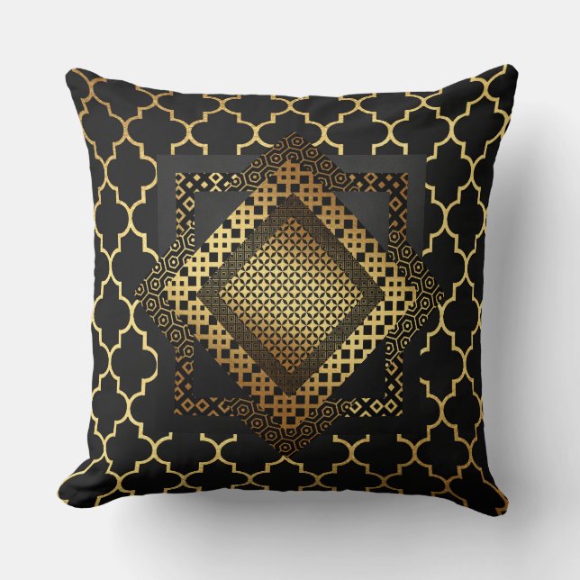 Modern Art Deco Golden Black Gold Geometric Kussen (Voorkant)