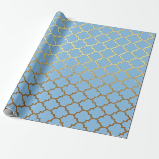 Modern art Deco Golden Blue Geometric Vip Cadeaupapier (Uitgerold)