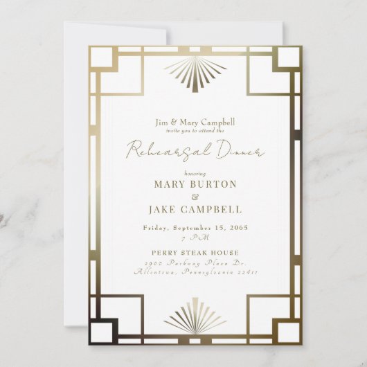 Modern Art Deco Lijst Witte repetitie uitnodiging (Voorkant)