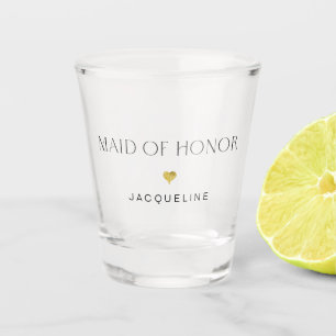 Modern Art Deco Maid of Honor Gold Heart Name Shot Glas