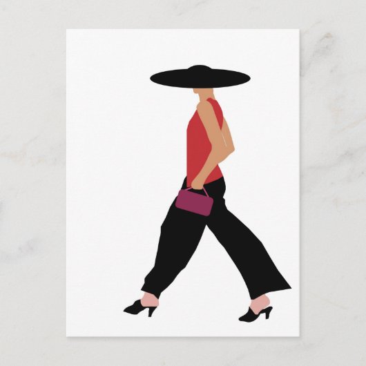 Modern Art Deco mode meisje rood zwart Briefkaart (Voorkant)