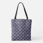 Modern Art Deco | Monogram Navy en Faux Silver Tote Bag (Achterkant)
