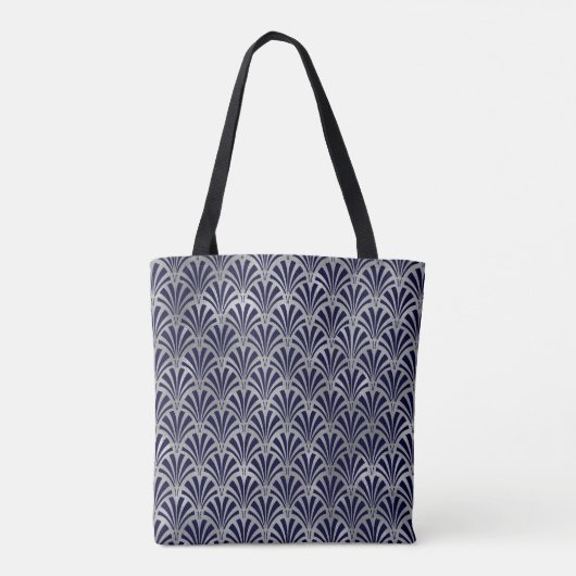 Modern Art Deco | Monogram Navy en Faux Silver Tote Bag (Achterkant)