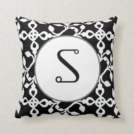 Modern Art Deco Monogram Zwart-wit Kussen