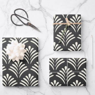 Modern Art Deco Motif Pattern Black and White Inpakpapier Vel
