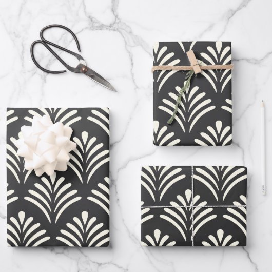 Modern Art Deco Motif Pattern Black and White Inpakpapier Vel (Voorkant)