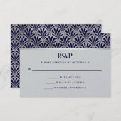 Modern Art Deco | Navy en Faux Silver RSVP (Voorkant / Achterkant)