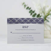 Modern Art Deco | Navy en Faux Silver RSVP (Staand voorkant)