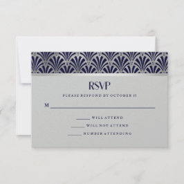 Modern Art Deco | Navy en Faux Silver RSVP Kaartje
