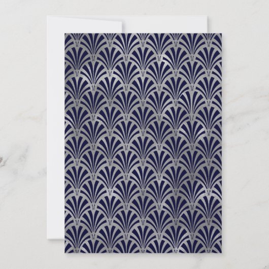Modern Art Deco | Navy en Faux Silver Wedding Kaart (Achterkant)