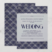 Modern Art Deco | Navy en Faux Silver Wedding Kaart (Voorkant / Achterkant)