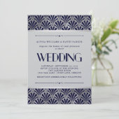 Modern Art Deco | Navy en Faux Silver Wedding Kaart (Staand voorkant)