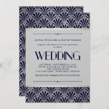 Modern Art Deco | Navy en Faux Silver Wedding
