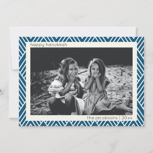 Modern Art Deco Pattern in Blue Hanukkah Foto Feestdagenkaart (Voorkant)