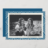 Modern Art Deco Pattern in Blue Hanukkah Foto Feestdagenkaart (Voorkant / Achterkant)