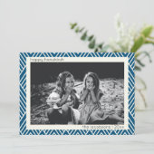 Modern Art Deco Pattern in Blue Hanukkah Foto Feestdagenkaart (Staand voorkant)