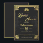 Modern Art Deco Peacock Gold Zwart Vrijgezellenfee Kaart<br><div class="desc">Geïnspireerd door het glamoureuze Art Deco-tijdperk. Deze bruidsdouche uitnodiging is perfect voor iemand die op zoek is naar een klassiek en elegant thema. Het middelpunt is een prachtige pauw, die schoonheid en overvloed symboliseert. De rijke gouden accenten, geplaatst tegen een verfijnde zwarte achtergrond, voegen een vleugje luxe en verfijning toe....</div>