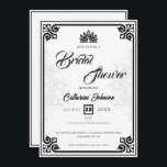 Modern Art Deco Peacock Zwart Wit Vrijgezellenfees Kaart<br><div class="desc">Geïnspireerd door het glamoureuze Art Deco-tijdperk. Deze bruidsdouche uitnodiging is perfect voor iemand die op zoek is naar een klassiek en elegant thema. Het middelpunt is een prachtige pauw, die schoonheid en overvloed symboliseert. Tegen een strakke en tijdloze witte achtergrond geeft de opvallende zwarte accenten creëer een verfijnde uitstraling.</div>