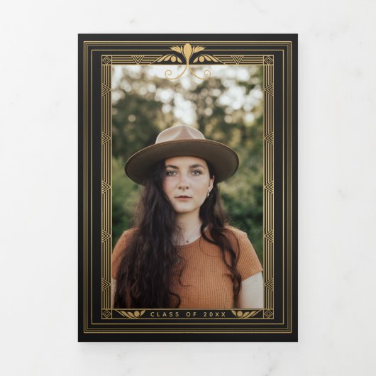 Modern Art Deco Photo Afstuderen Drieluik Uitnodiging (Cover)