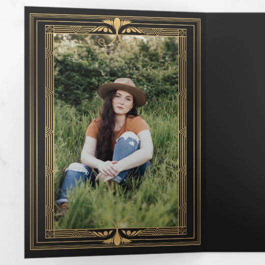 Modern Art Deco Photo Afstuderen Drieluik Uitnodiging (Binnenzijde eerst)