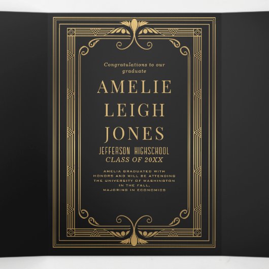 Modern Art Deco Photo Afstuderen Drieluik Uitnodiging (Binnenkant midden)