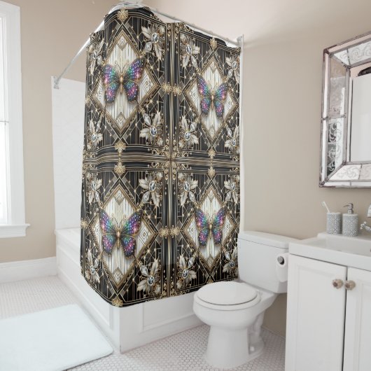 Modern Art Deco Rainbow Butterfly Douchegordijn (In situ)