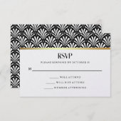 Modern Art Deco | RSVP van het zwarte en witte huw (Voorkant / Achterkant)