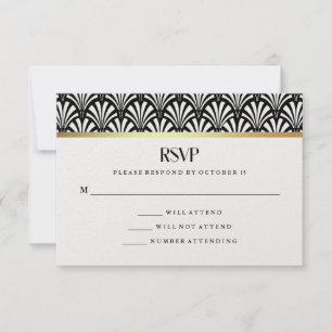Modern Art Deco   RSVP van het zwarte en witte huw Kaartje