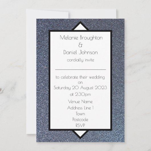Modern Art Deco Silver Glitter Wedding Uitnodiging (Voorkant)